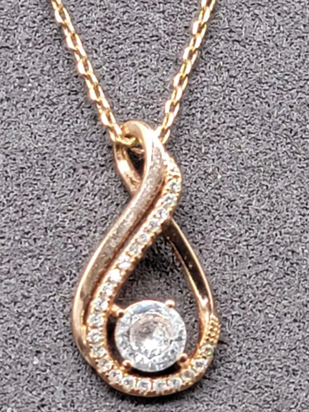 14kgp CZ Infinity Pendant Necklace Cubic Zirconia Rose Gold Plated 17